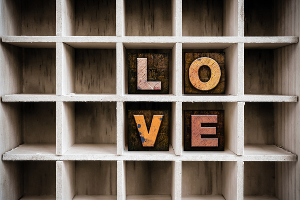 Love Concept Wooden Letterpress Type in Drawer - 写真・画像