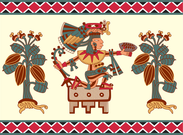 sketch drawing color seamless pattern maya, aztec and cacao nibs - Vector, Image