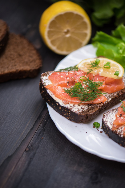 Sandwich with salmon for breakfast - Photo, Image