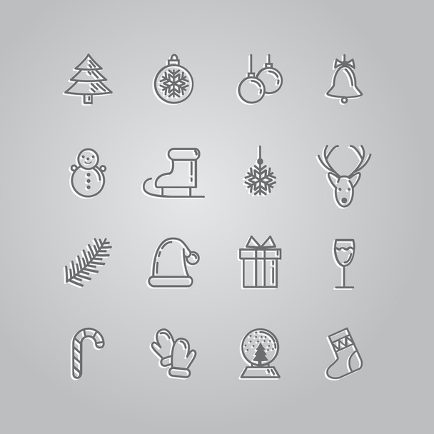 Conjunto de iconos lineales festivos. Feliz Año Nuevo y Feliz Navidad
. - Vector, Imagen