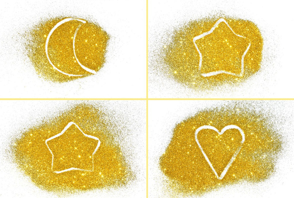 Set de cuatro fondos navideños con brillo dorado sobre fondo blanco
 - Foto, imagen