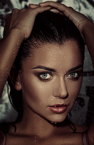 Beautiful young sexy girl with dark hair wet - Photo, Image