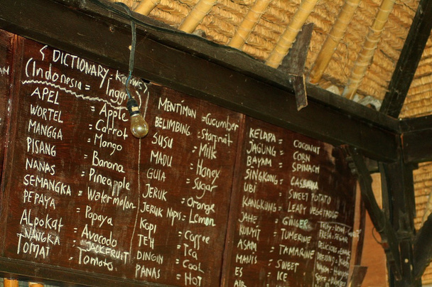 Μαυροπίνακας με Ινδονησιακά-Αγγλικά Μεταφράση - Φωτογραφία, εικόνα