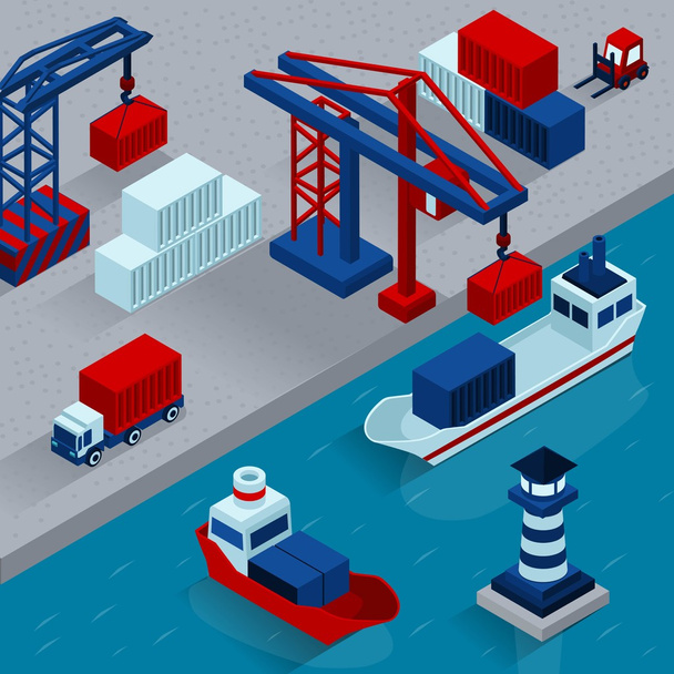 Seaport Cargo Loading  Isometric Concept - Vector, Image