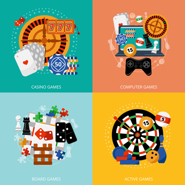 Gioco d'azzardo giochi 4 icone piatte quadrato
 - Vettoriali, immagini