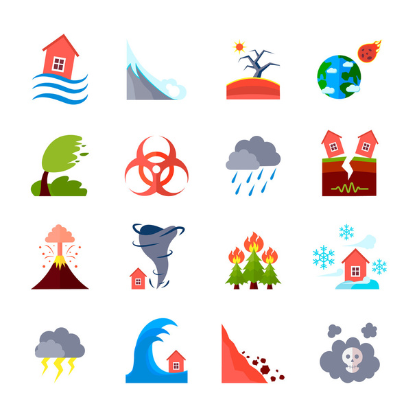 Conjunto de ícones de desastres naturais
 - Vetor, Imagem