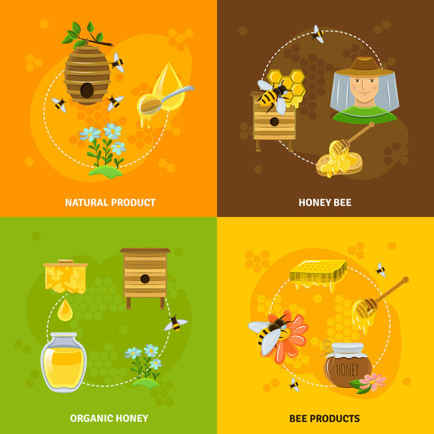 Honey And Bees Icons Set - Vector, Image