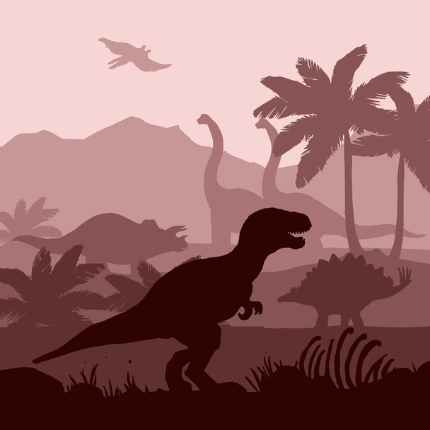 恐竜シルエット レイヤーは背景バナーのイラスト. - ベクター画像