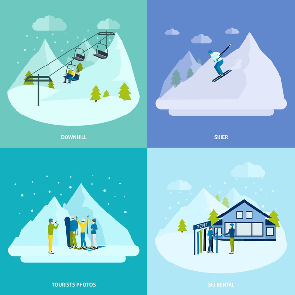 Kış aktif dinlenme dağlar tasarım konsepti içinde ayarla - Vektör, Görsel