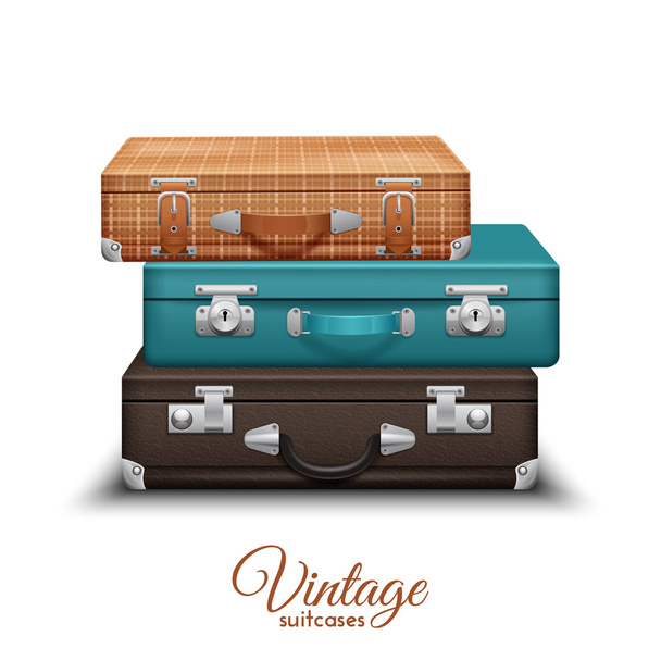 Montón de maletas antiguas vintage
 - Vector, imagen