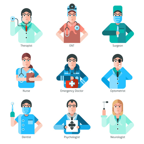 Conjunto de ícones de personagem médico
 - Vetor, Imagem