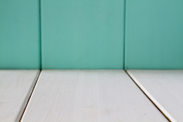 wooden background white and turquoise without all - Photo, Image