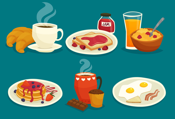 Zestaw ikon kreskówka śniadanie - Wektor, obraz