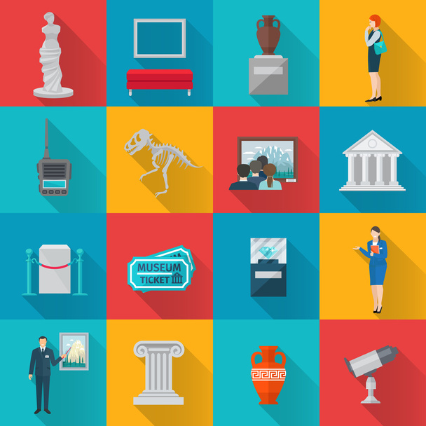 Museum Icons Flat Set - Vector, Image