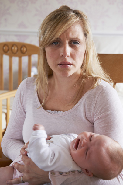Frustrated Mother Suffering From Post Natal Depression - Foto, imagen