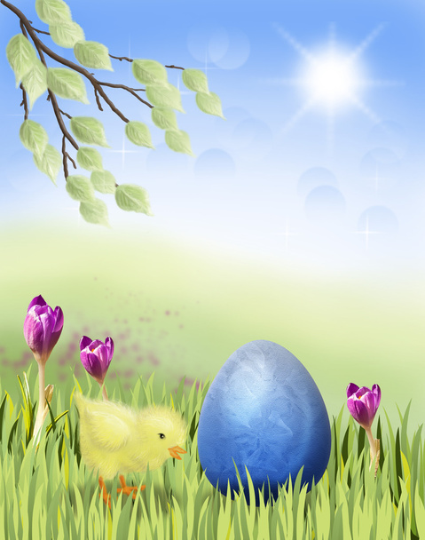 Easter chicken with blue egg - Fotó, kép