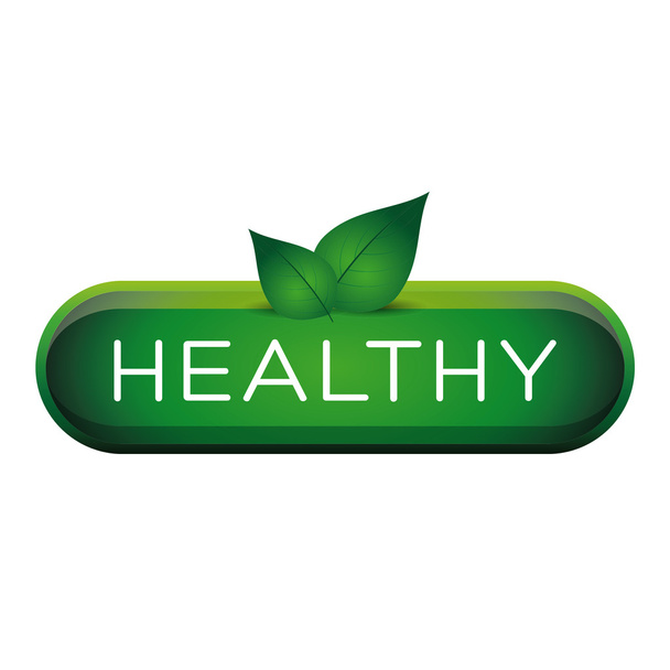 Botón verde saludable con hojas
 - Vector, Imagen