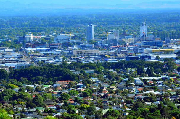 Widok na panoramę nowego Christchurch miasta centrum - nowy Zealan - Zdjęcie, obraz