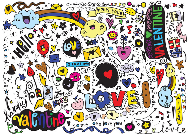 Αγίου Βαλεντίνου doodle σύνολο, χέρι κλήρωση αγάπη στοιχείο - Διάνυσμα, εικόνα