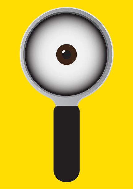 Eye in magnify cartoon on yellow background. Vector illustration - Vector, Image