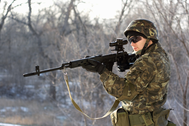 Soldier with a sniper rifle - Photo, Image
