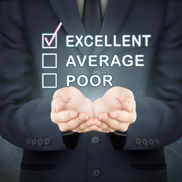 businessman holding feedback survey - Vecteur, image