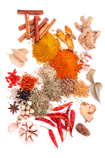 Assorted of spices black pepper ,white pepper,fenugreek,cumin ,b - Foto, afbeelding
