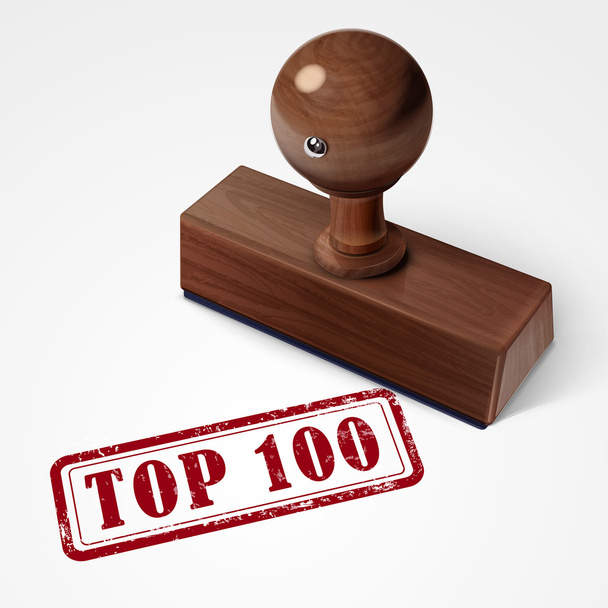 stamp top 100 in red - Vektör, Görsel