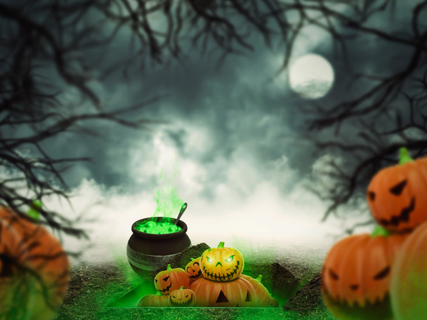 Calabazas de Halloween con veneno verde
 - Foto, imagen