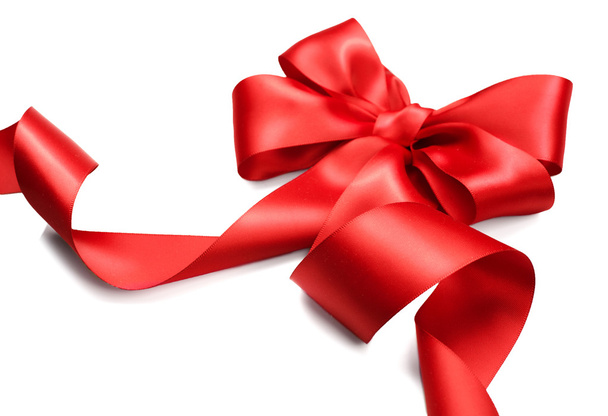 Red satin gift bow. - Фото, изображение