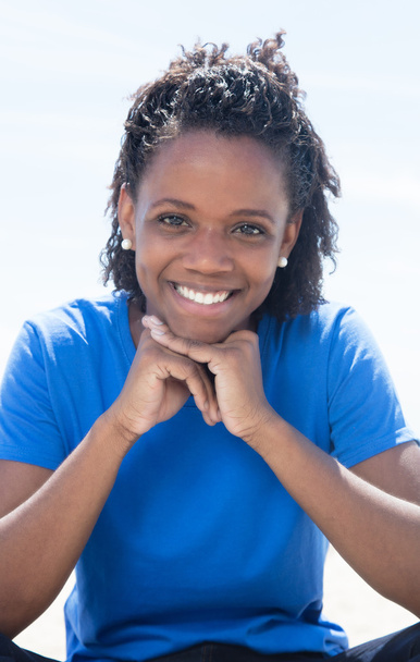 Cool african american woman in a blue shirt - Photo, Image