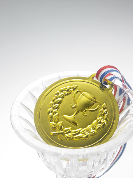 Gouden medaille met trofee - Foto, afbeelding