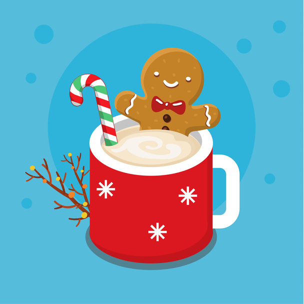 Gingerbread cookie man in a hot cup - Διάνυσμα, εικόνα