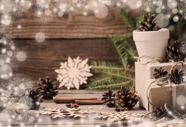 karácsonyi dekoráció fa háttér - Fotó, kép