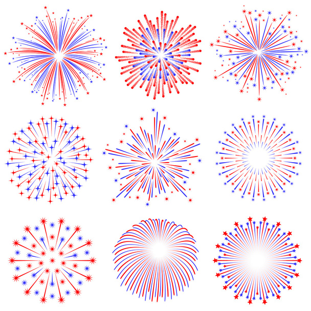 Rood en blauw vuurwerk illustraties vector - Vector, afbeelding