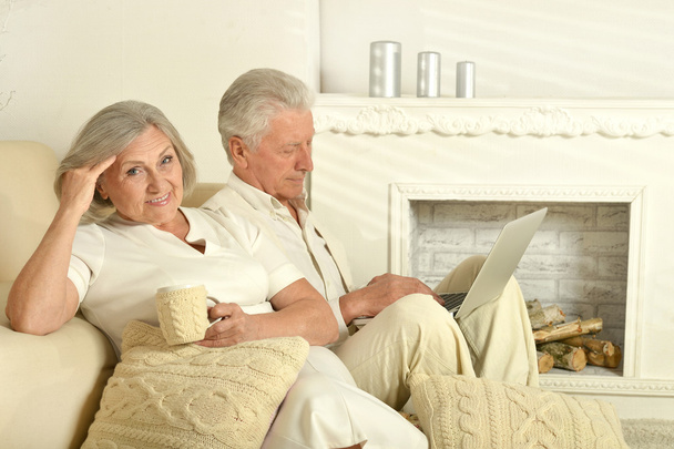 Senioren mit Tee und Laptop - Foto, Bild