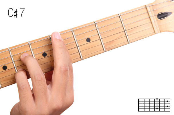 C keskin baskın yedinci guitar chord öğretici - Fotoğraf, Görsel