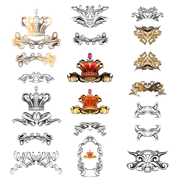 crown vector, decorative elements in vintage style for decoration layout, framing, for text for advertising, vector illustration, sketch, drawing hands, pen and ink - ベクター画像