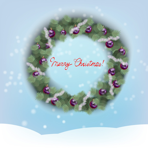 Neujahr, die Vorlage für Grußkarten mit kugelgeschmückten Weihnachtsbäumen, Vektor isoliert, Gestaltungselemente für Grußkarten mit Schneeflocken, Tannenzweige, Bogenrahmen, Karte, Kranz - Vektor, Bild