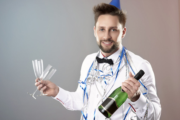 man with bottle champagne - Foto, Bild