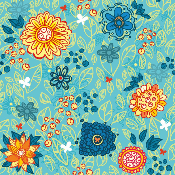 Blue Repeating Floral Background - Vector, imagen
