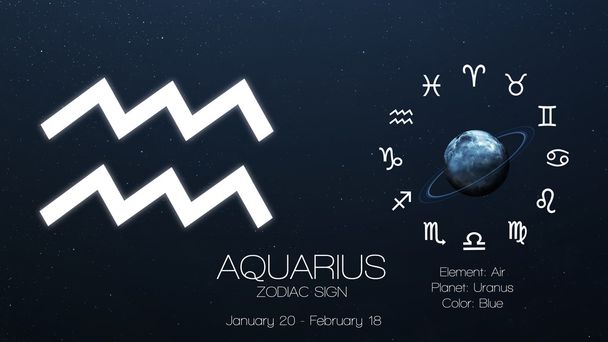 Zodiac sign - Aquarius. Cool astrologic infographics. Elements of this image furnished by NASA - Photo, image