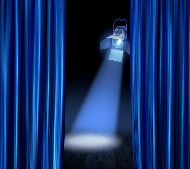 ステージ スポット ライト ブルーのカーテン - 写真・画像