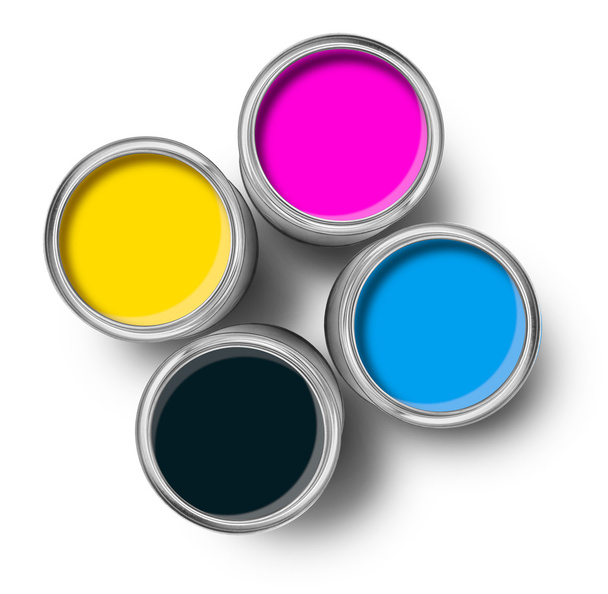 Cmyk color paint tin cans top - Photo, Image
