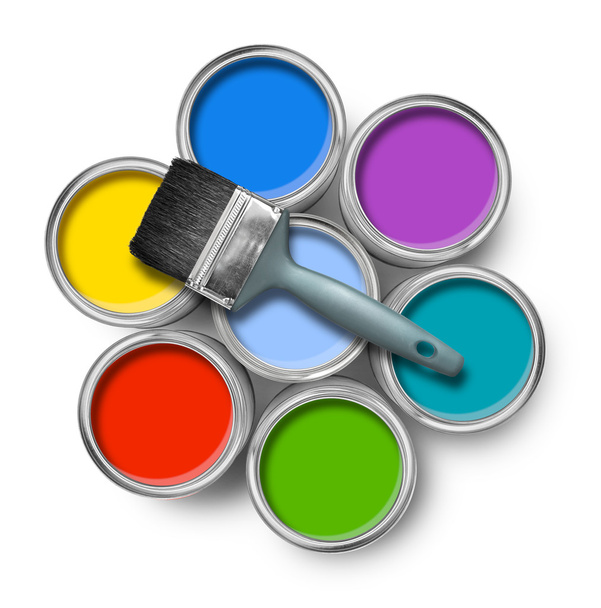 renk boya tenekeleri fırça ile - Fotoğraf, Görsel