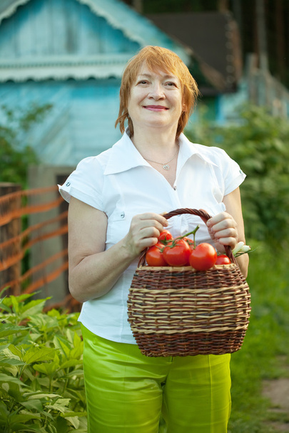 woman with basket of harvested vegetables - Foto, afbeelding