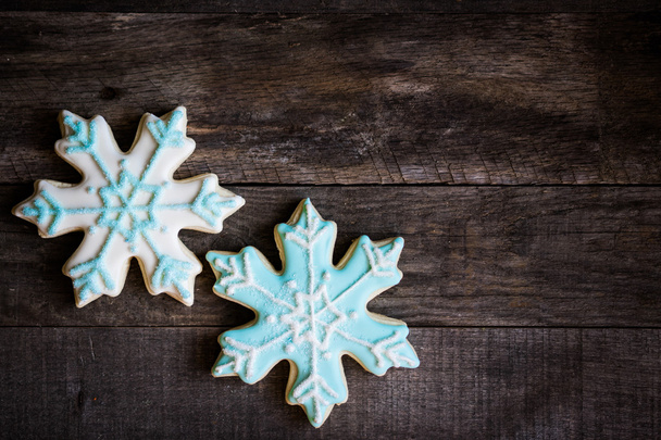 Snowflake cookies on wooden background - Photo, Image