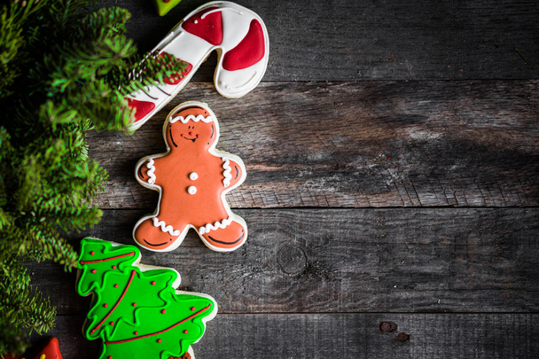 Christmas cookies on rustic wooden background - Photo, Image