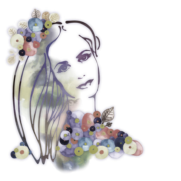 Watercolor Decorative background with woman face  2 - Photo, Image
