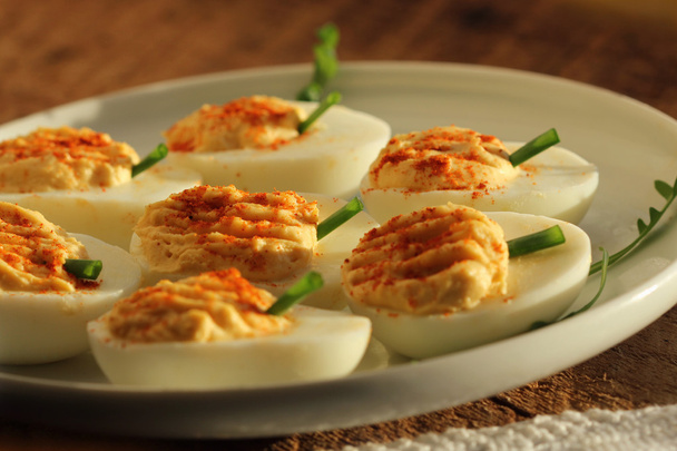deviled eggs  with red pepper - Photo, Image